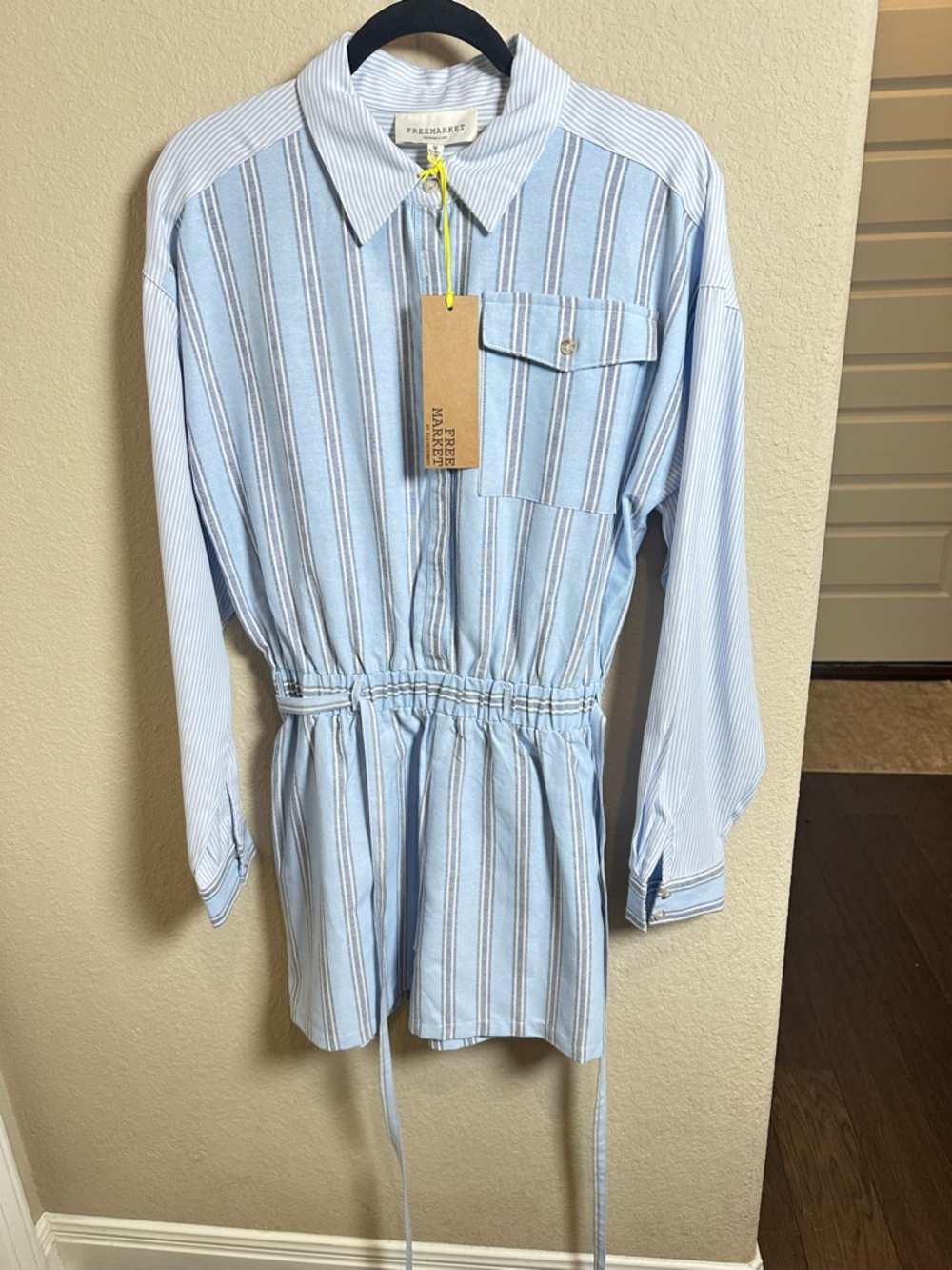 Freemarket Light Blue & White Striped Button-Up Romper